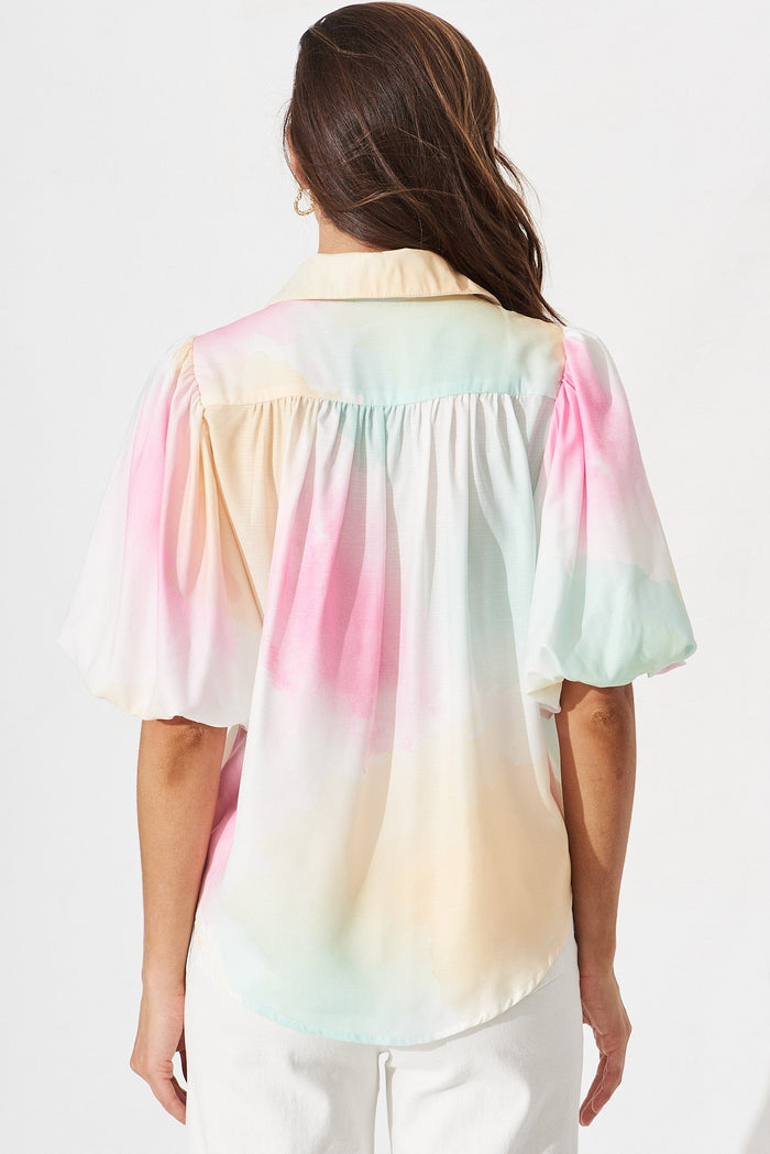 Aeryn Shirt In White With Multi Watercolour - back
