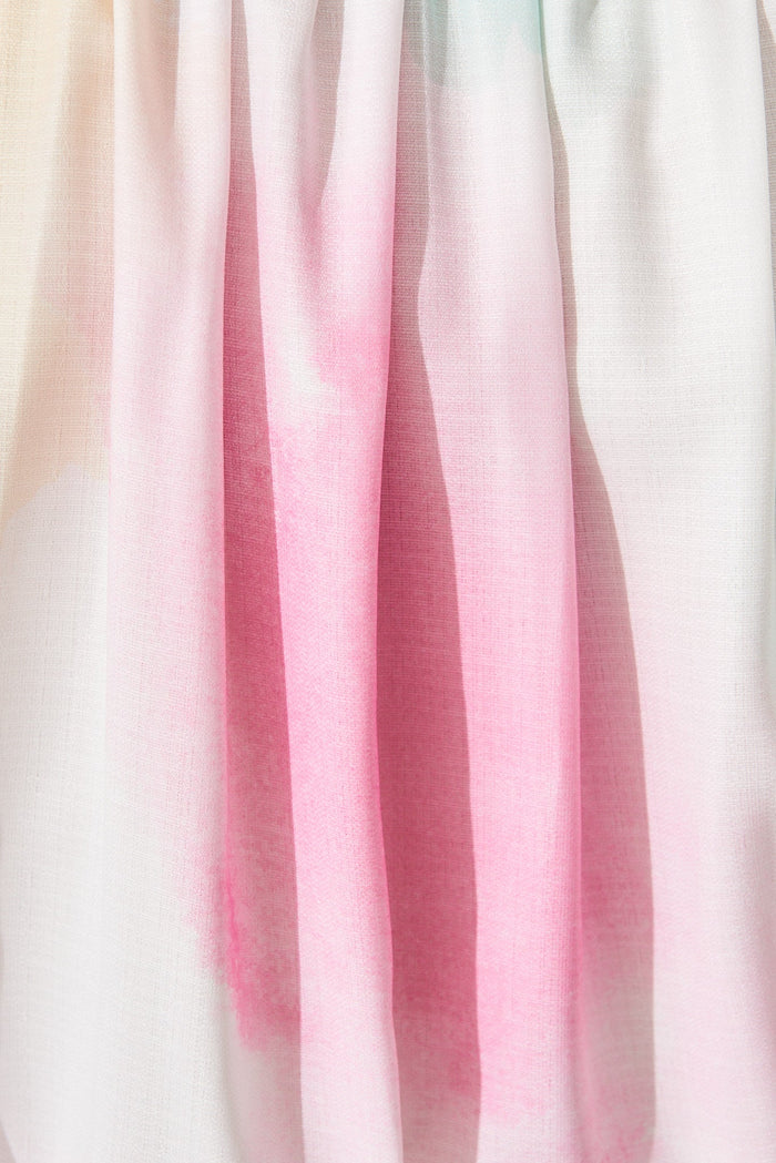 Aeryn Shirt In White With Multi Watercolour - fabric