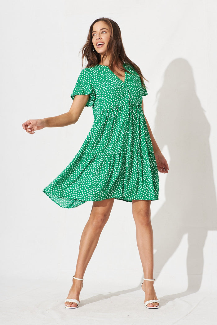 Shelby Shirt Dress In Green With White Speckle - full length