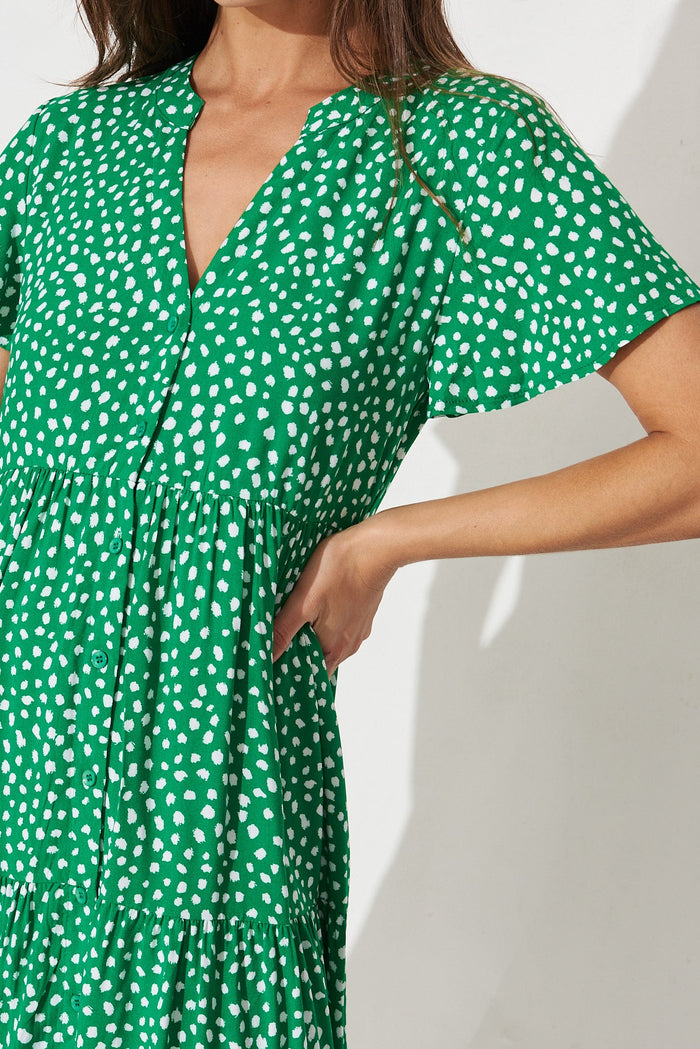 Shelby Shirt Dress In Green With White Speckle - detail