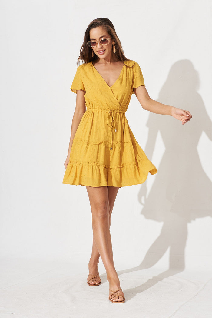Pisces Dress In Mustard Swiss Dot - full length