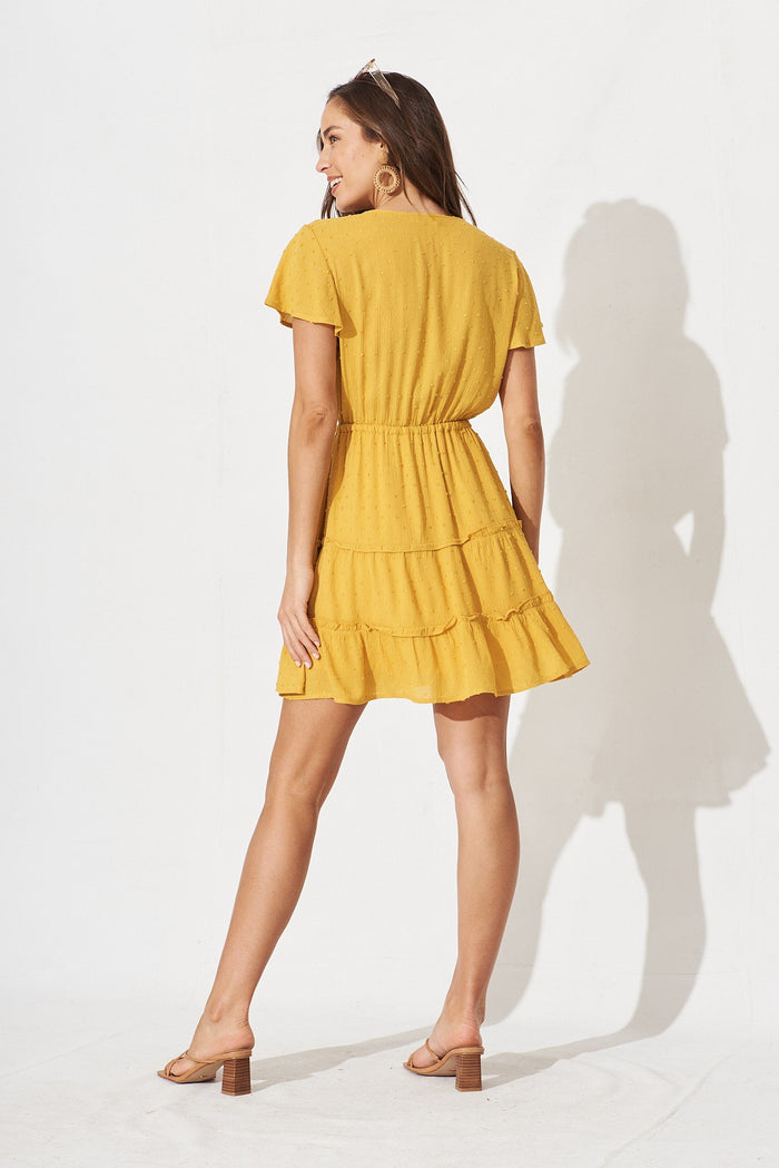 Pisces Dress In Mustard Swiss Dot - back