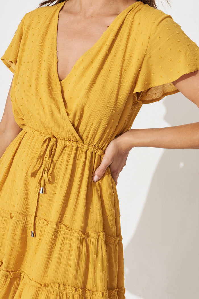 Pisces Dress In Mustard Swiss Dot - detail