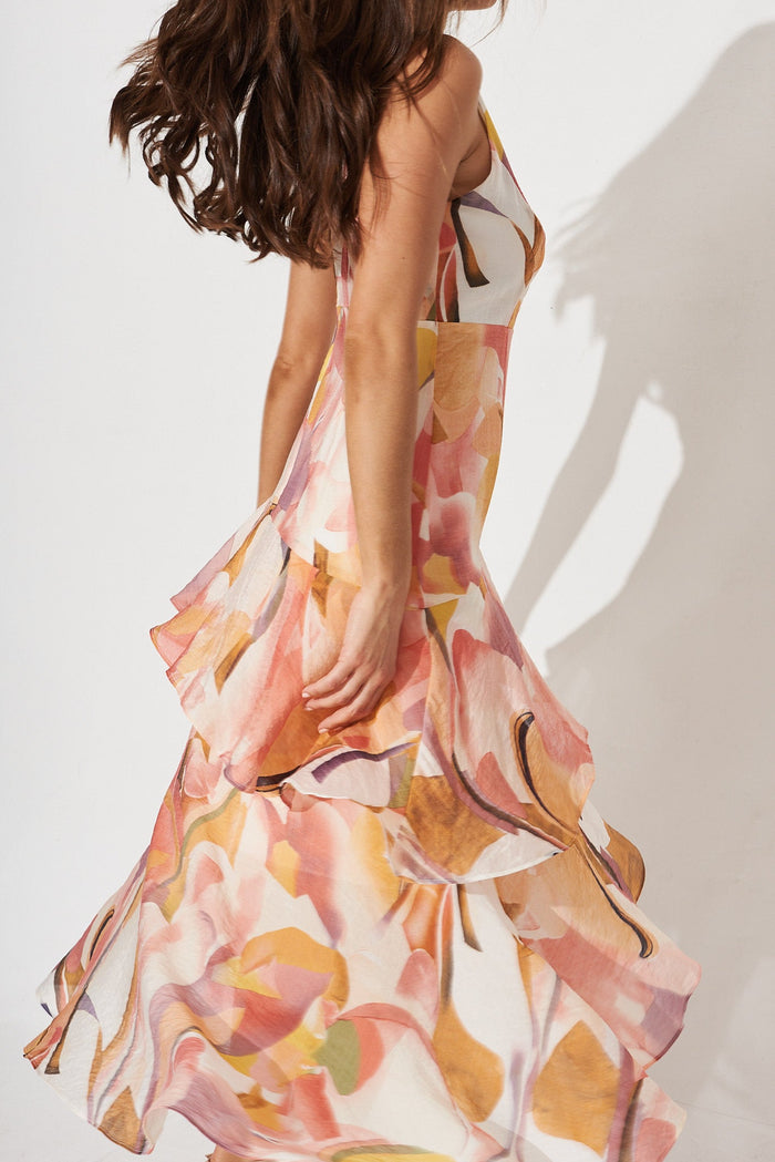 Momentous Dress In White With Multi Orange Floral - detail