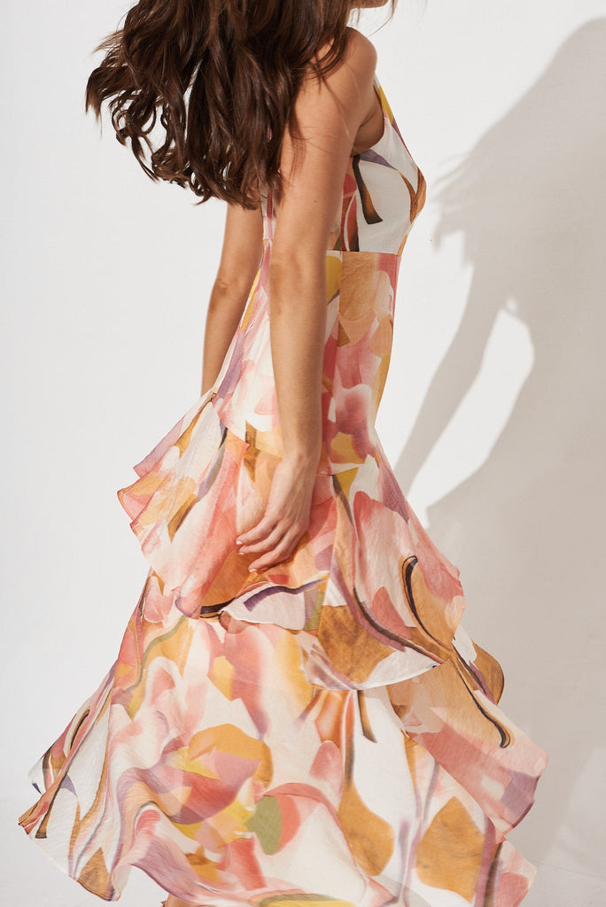 Momentous Dress In White With Multi Orange Floral - detail