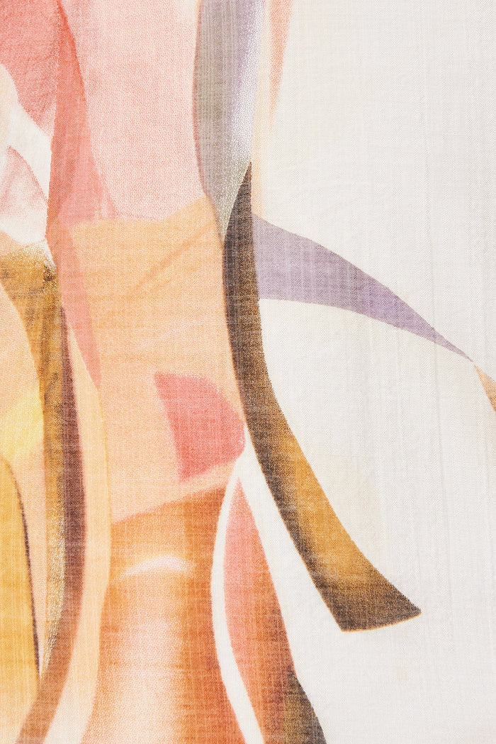 Momentous Dress In White With Multi Orange Floral - fabric