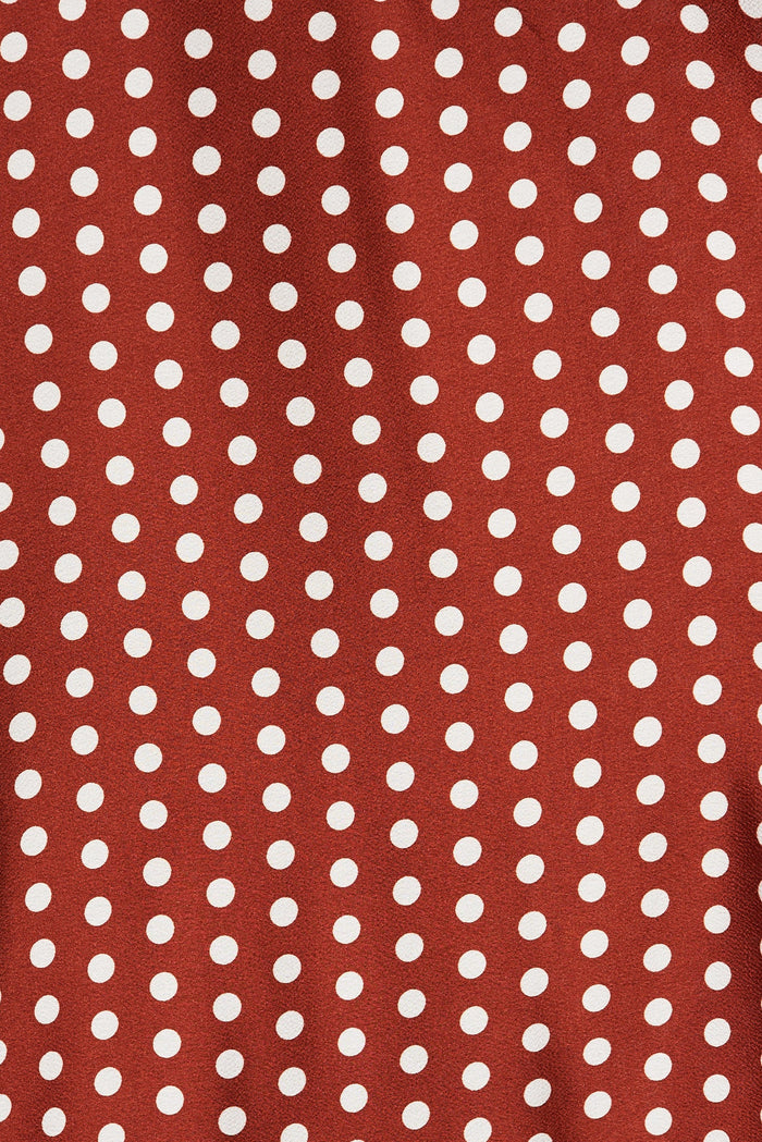 Nadia Midi Dress In Rust Spot Satin - fabric