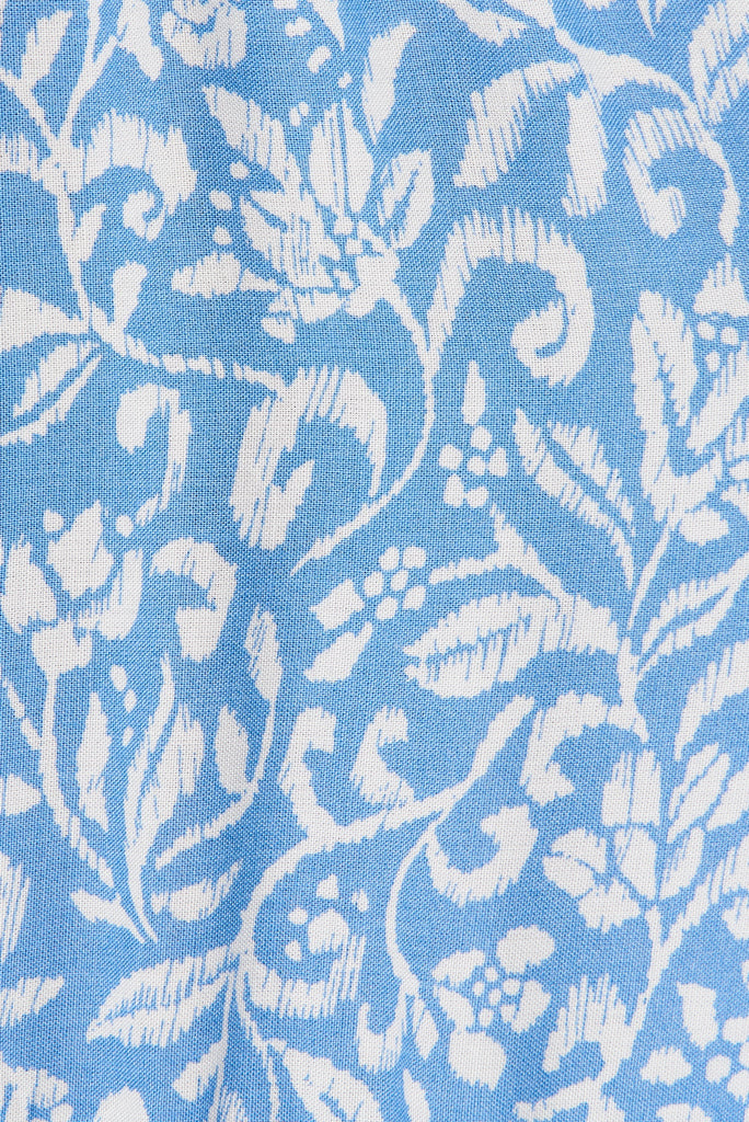 Edeline Dress In White With Blue Boho Floral - fabric