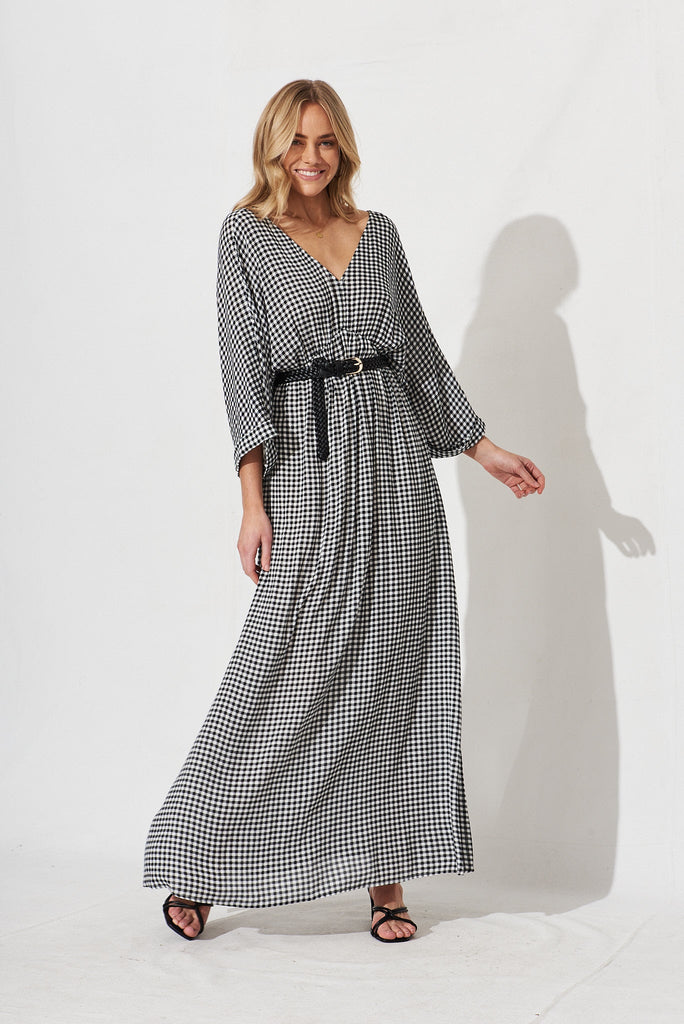 Kristyn Kimono Maxi Dress In Gingham - full length