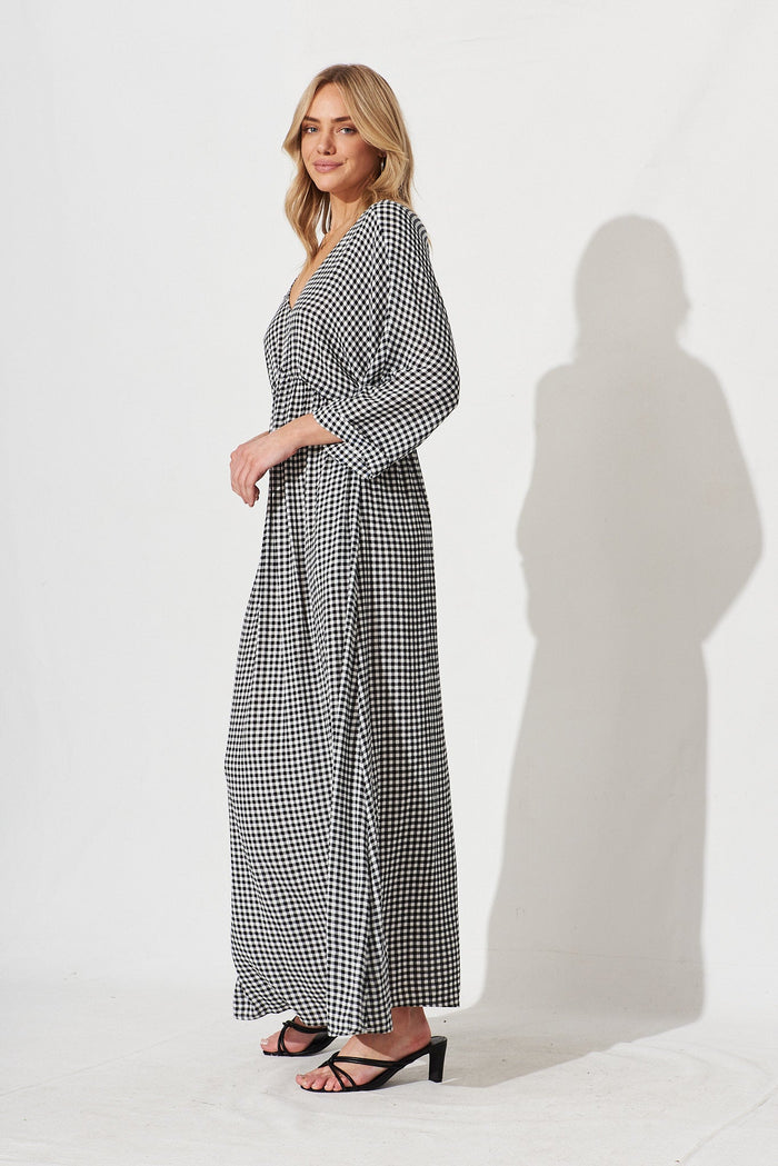 Kristyn Kimono Maxi Dress In Gingham - side