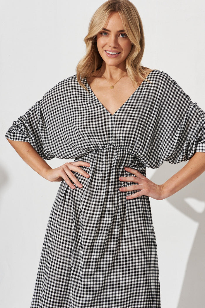 Kristyn Kimono Maxi Dress In Gingham - front