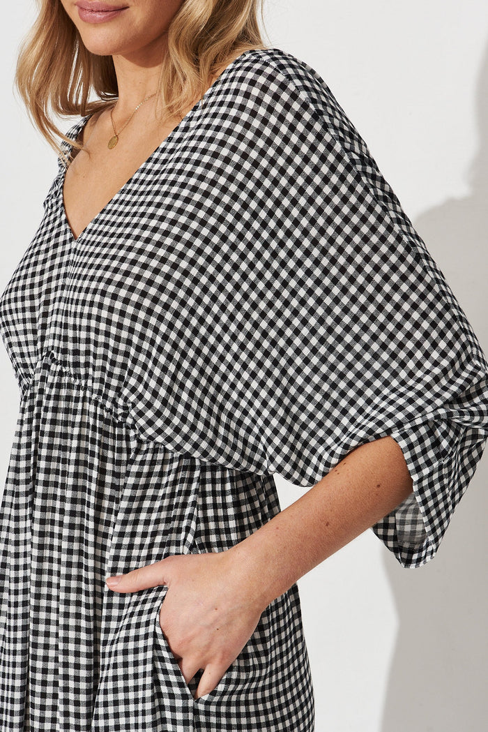 Kristyn Kimono Maxi Dress In Gingham - detail