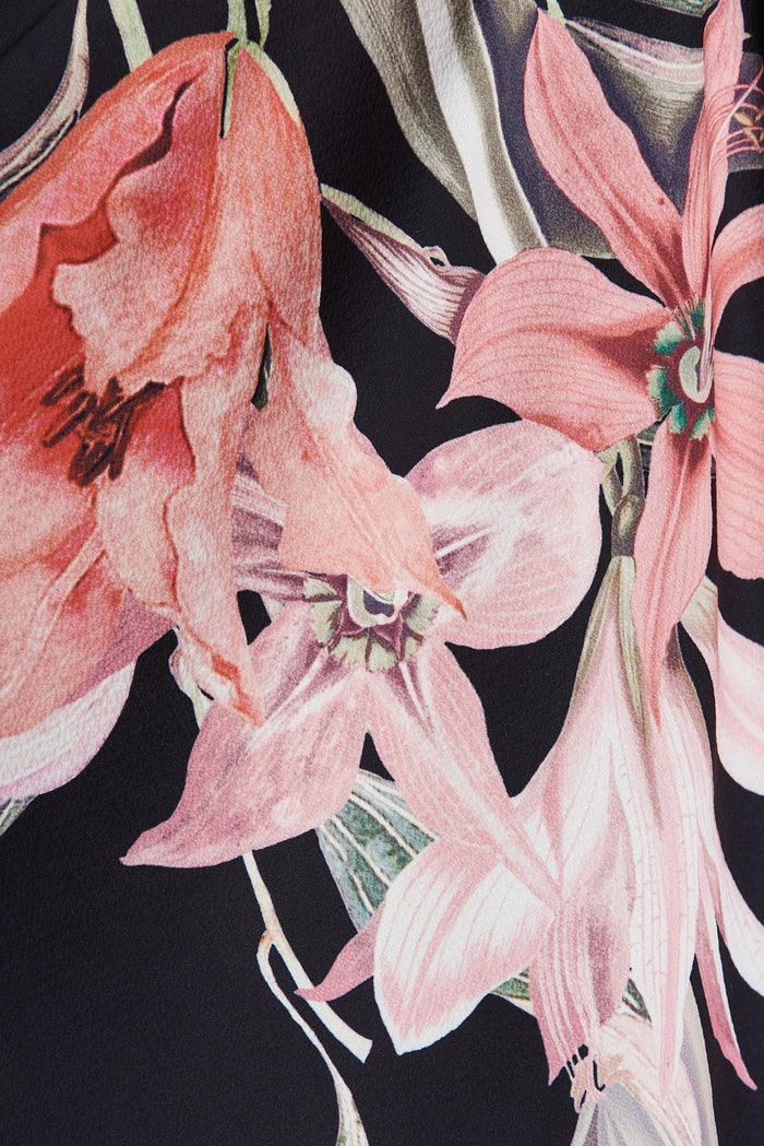 Danica Dress In Black With Pink Tigerlily Floral - fabric
