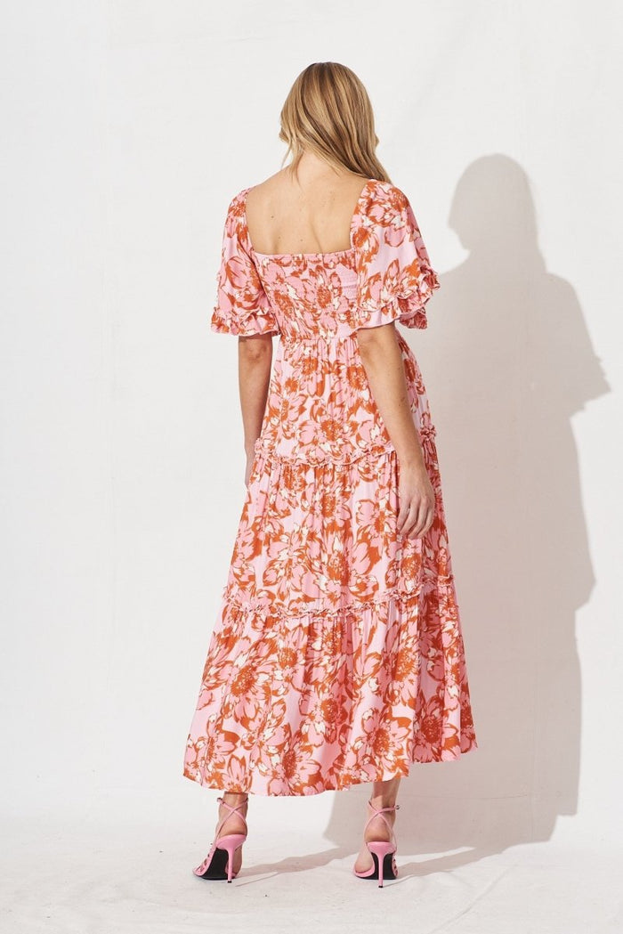 Casia Maxi Dress In Pink With Red Floral - St Frock (Dev)