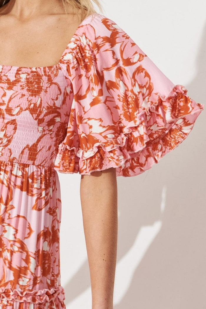 Casia Maxi Dress In Pink With Red Floral - St Frock (Dev)