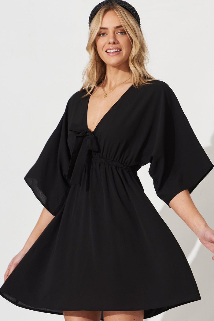 Ava Dress In Black Crepe - front