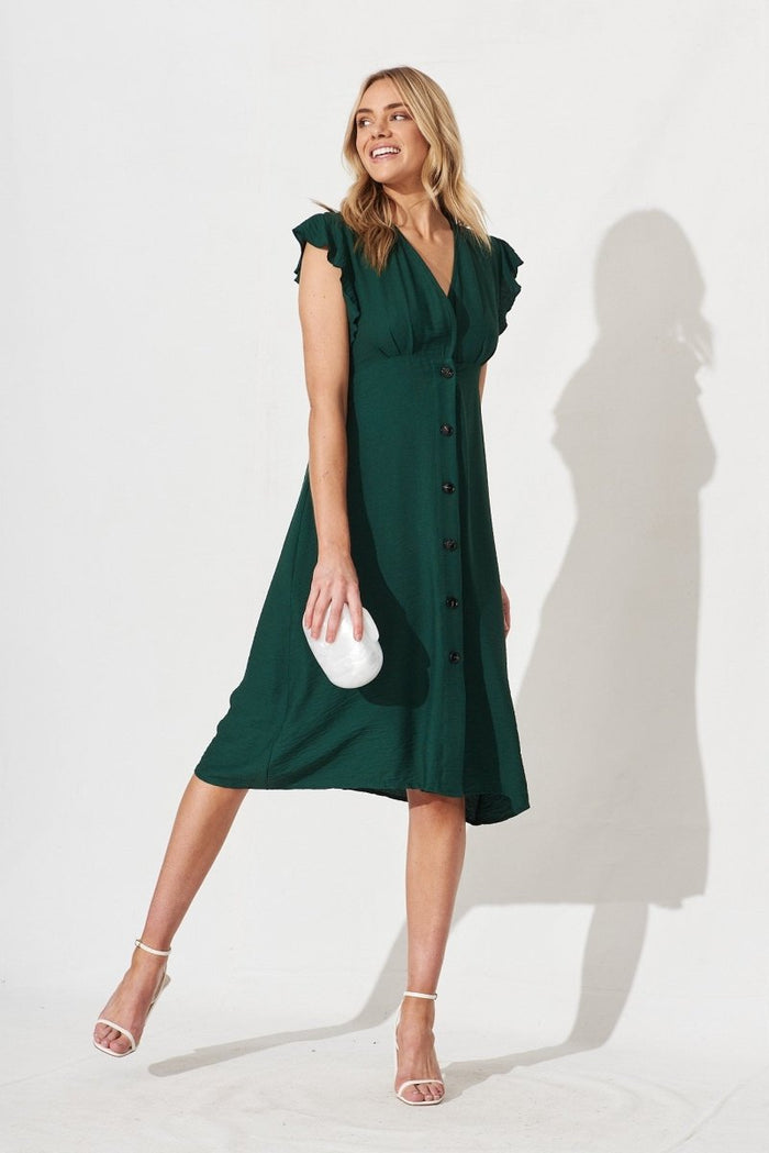Chica Dress In Emerald Linen Blend - St Frock (Dev)