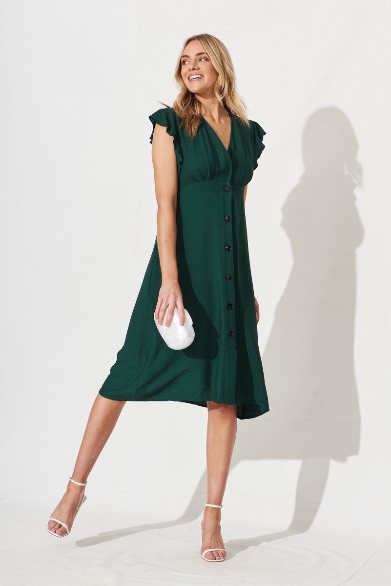 Chica Dress In Emerald Linen Blend - St Frock (Dev)