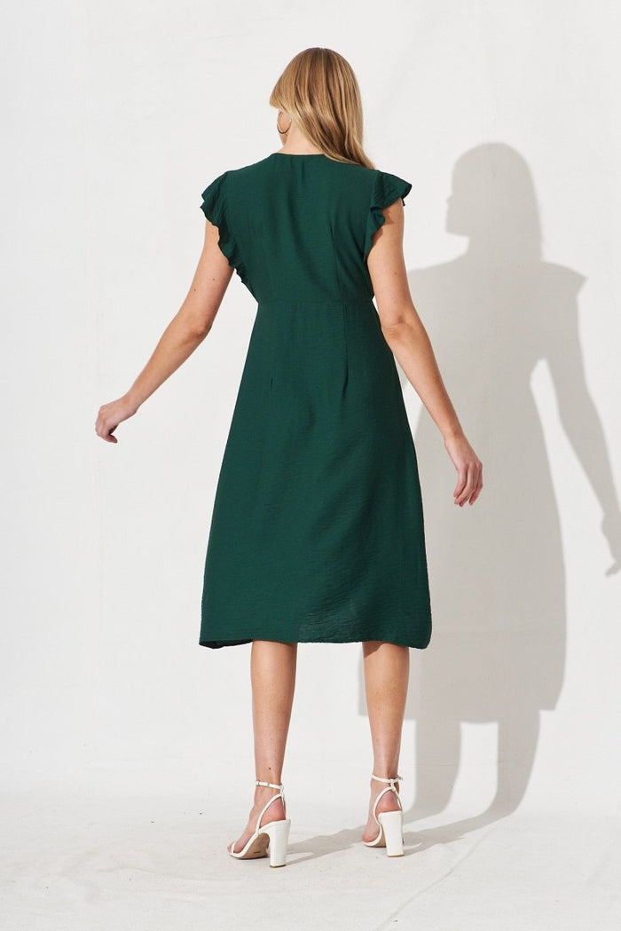 Chica Dress In Emerald Linen Blend - St Frock (Dev)