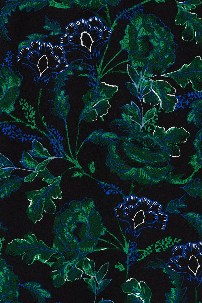 Shire Zip Dress In Emerald With Green And Blue Floral - fabric