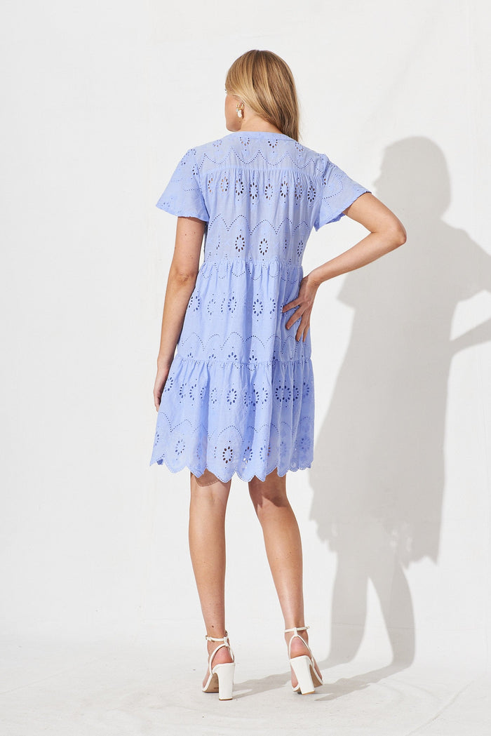 Vista Dress In Blue Broderie Cotton - back
