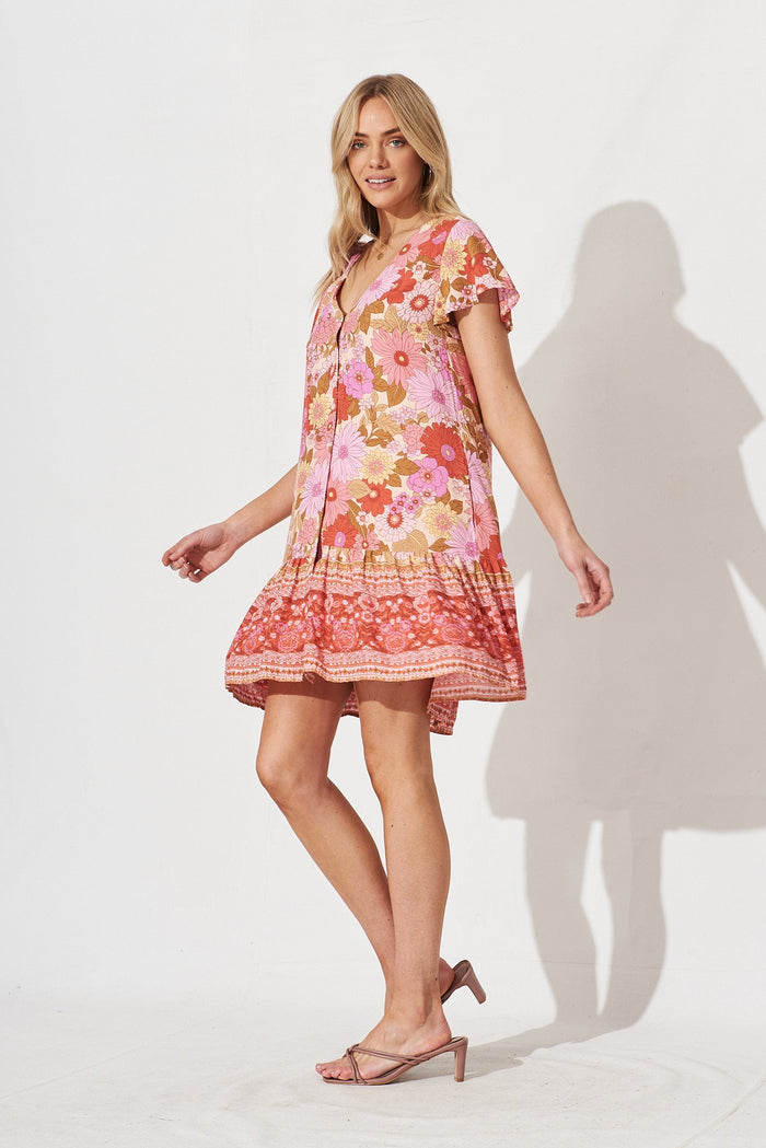 Mariachi Dress In Pink Multi Boho Floral - side
