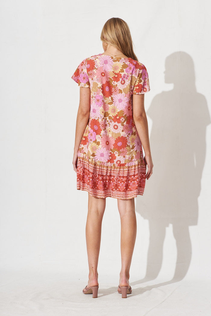 Mariachi Dress In Pink Multi Boho Floral - back