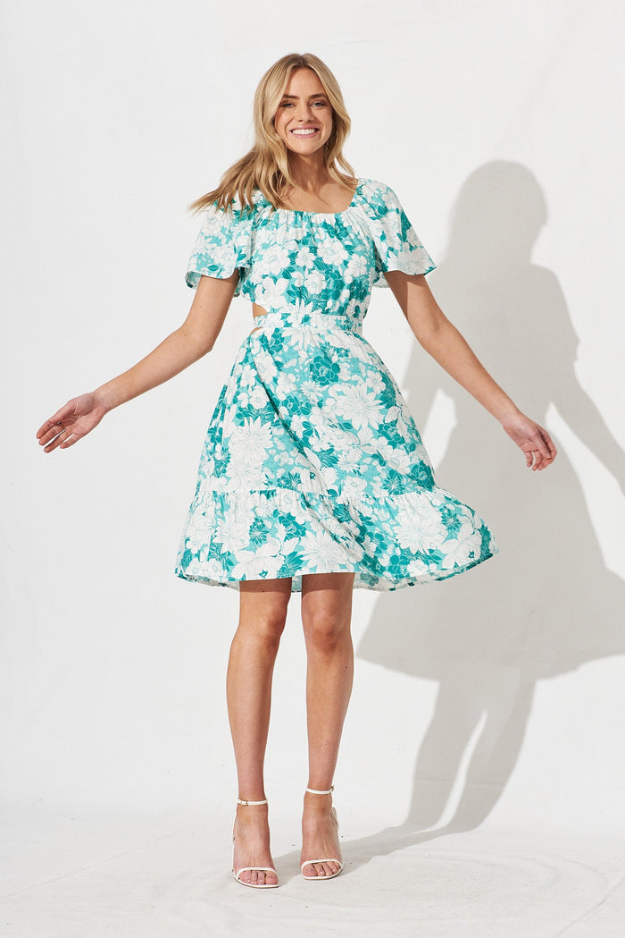 Elashiry Midi Dress In Green With White Floral - full length