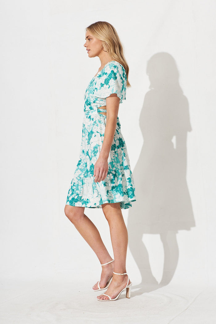 Elashiry Midi Dress In Green With White Floral - side
