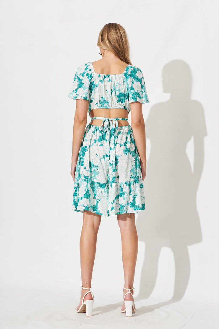 Elashiry Midi Dress In Green With White Floral - back
