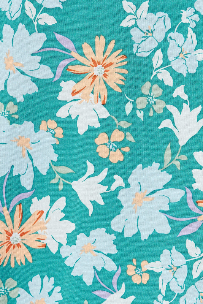 Nikke Midi Dress In Green With Blue Orange Floral - fabric