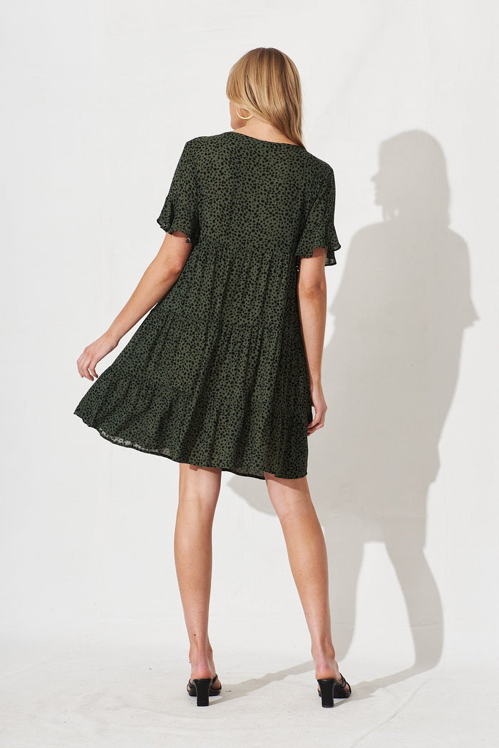 Lailah Smock Dress In Green With Black Speckle - back