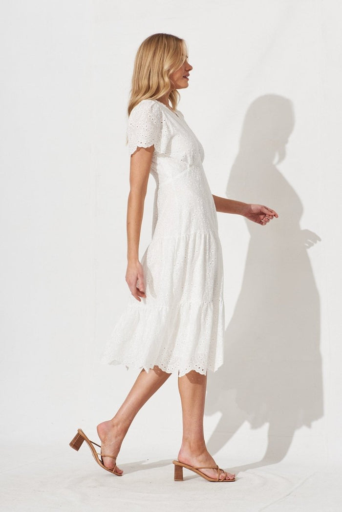 Charm Midi Dress In White Broderie - St Frock (Dev)