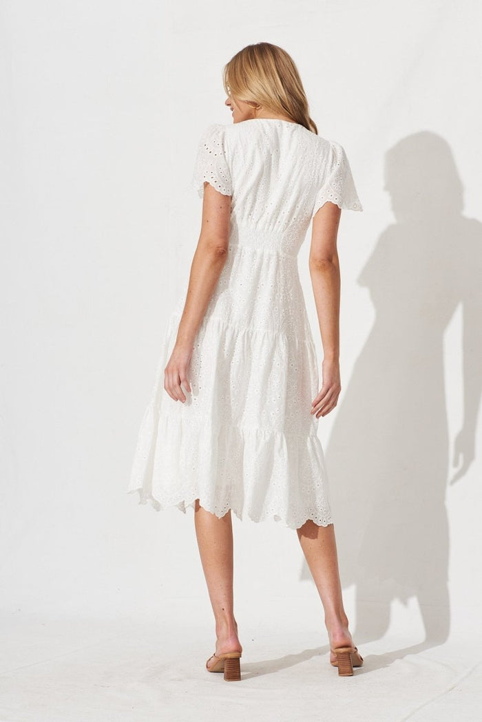 Charm Midi Dress In White Broderie - St Frock (Dev)