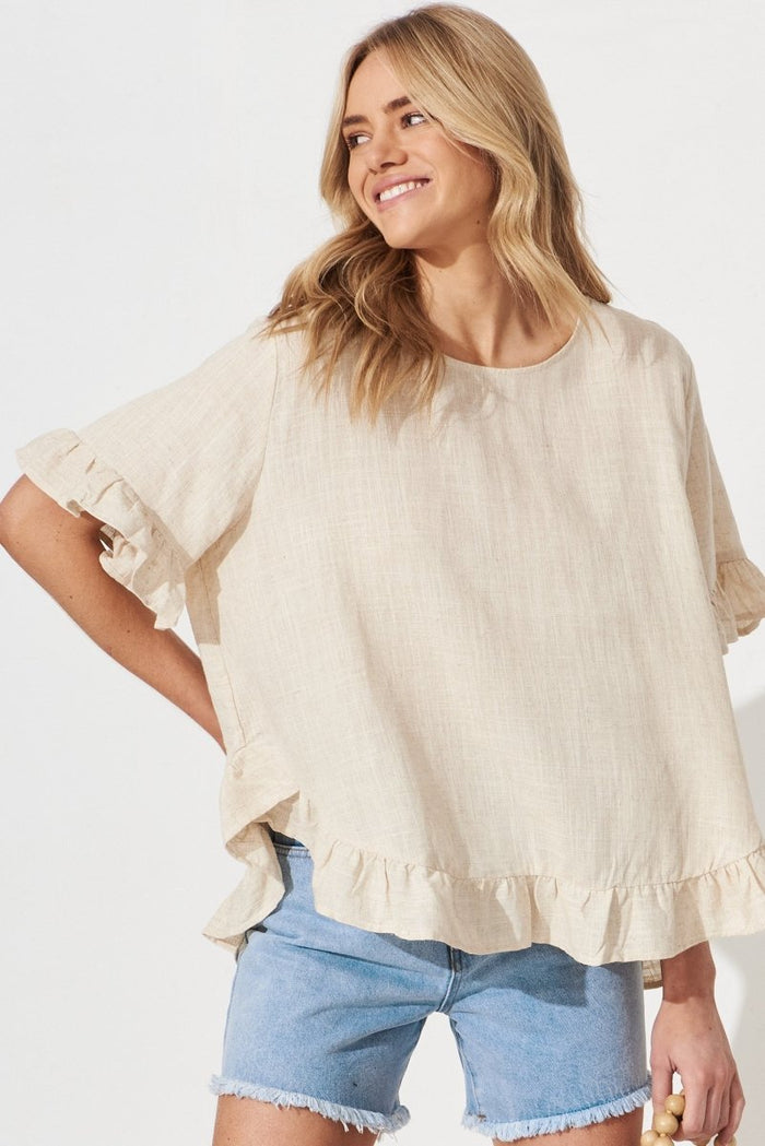 Catharina Top In Beige Linen Blend - St Frock (Dev)