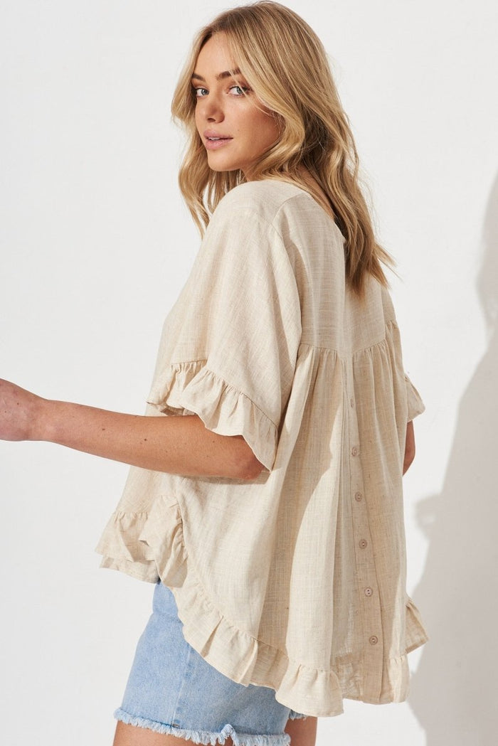 Catharina Top In Beige Linen Blend - St Frock (Dev)