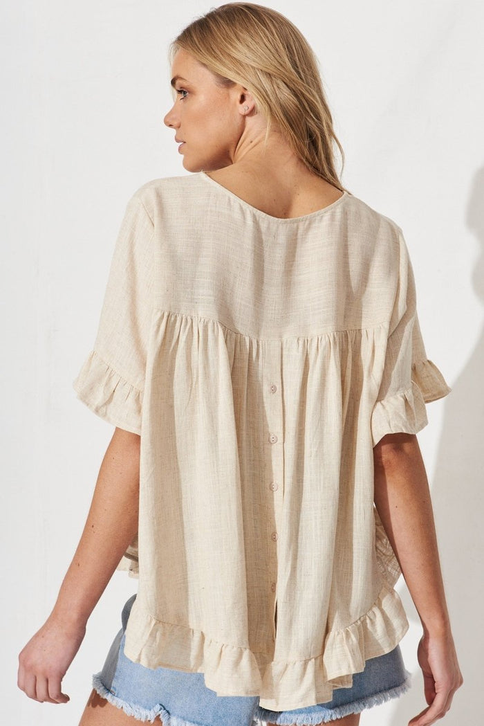 Catharina Top In Beige Linen Blend - St Frock (Dev)