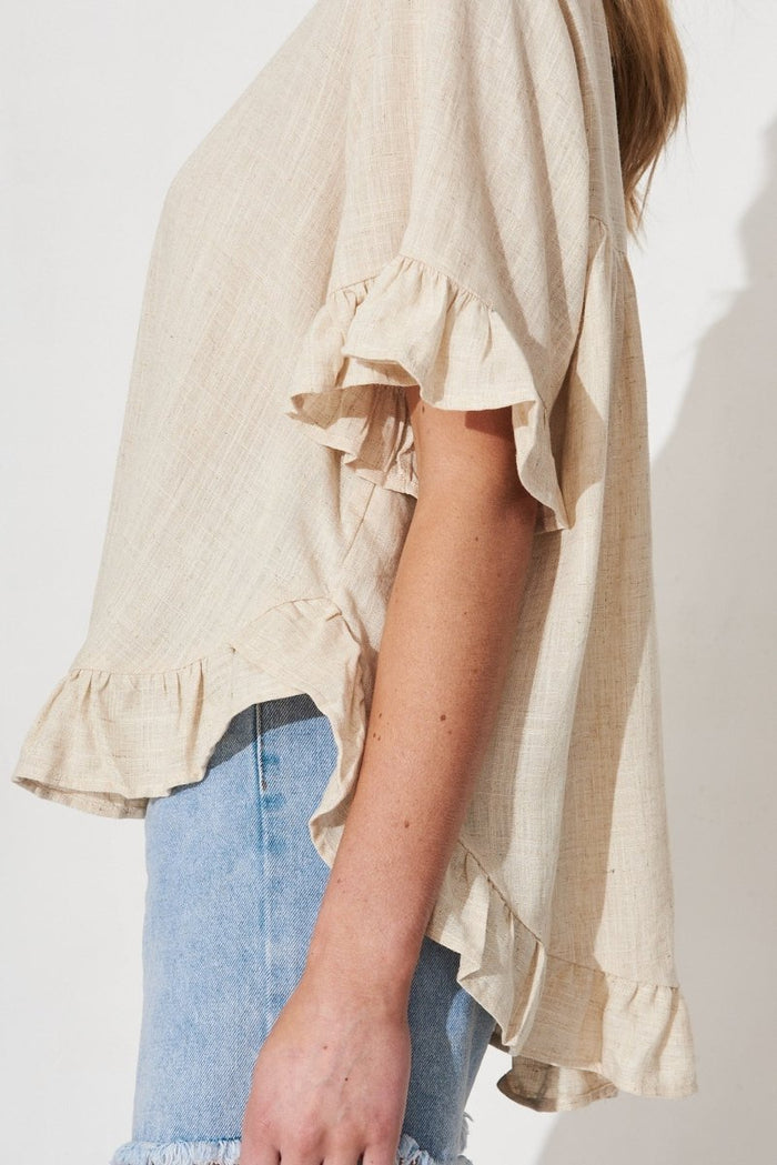 Catharina Top In Beige Linen Blend - St Frock (Dev)