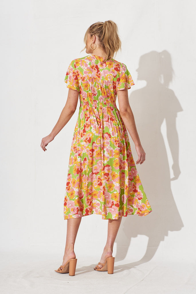 Nikke Midi Dress In Light Green With Pink Floral - back