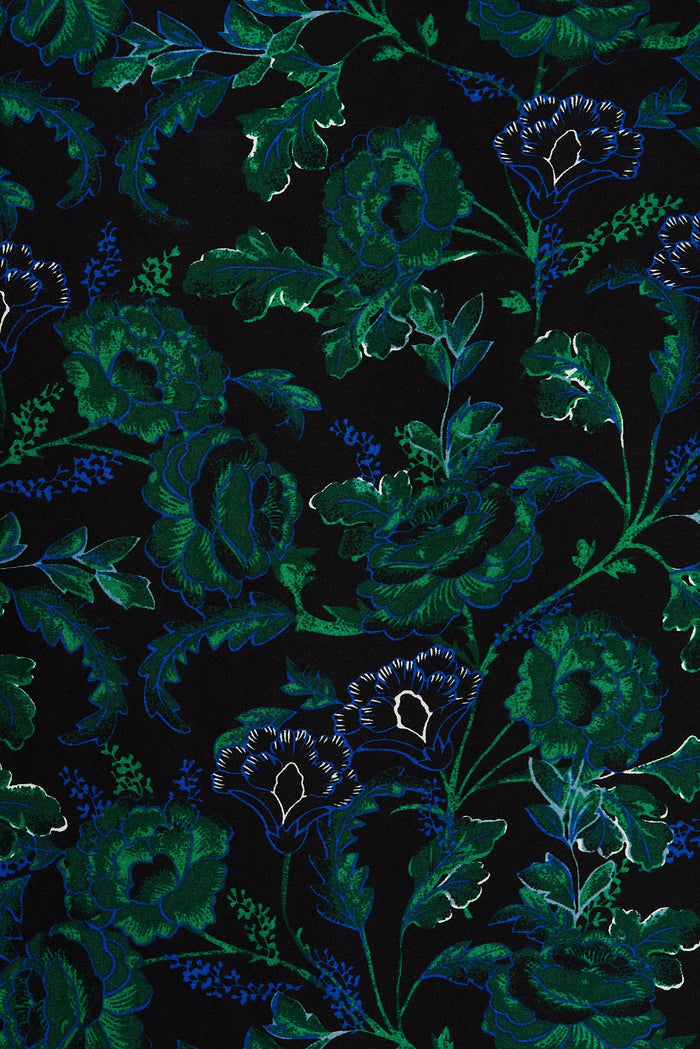 Play It Cool Shift Dress In Emerald With Green And Blue Floral - fabric