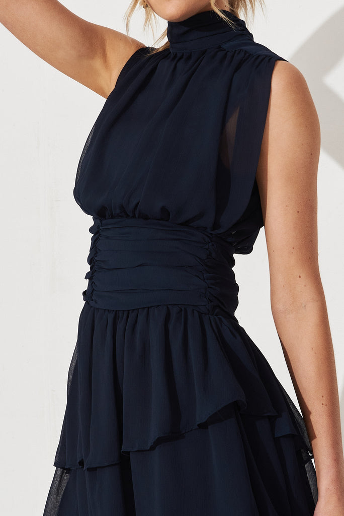 Rosal Dress In Navy Chiffon - detail
