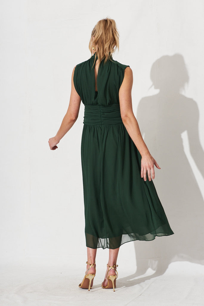 Rosamine Maxi Dress In Emerald Chiffon - back