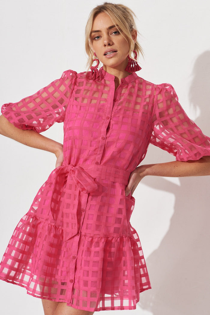 Giuliette Dress In Hot Pink Organza - front