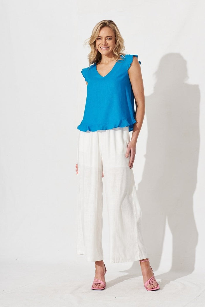 Catalinne Top In Blue Linen Blend - St Frock (Dev)