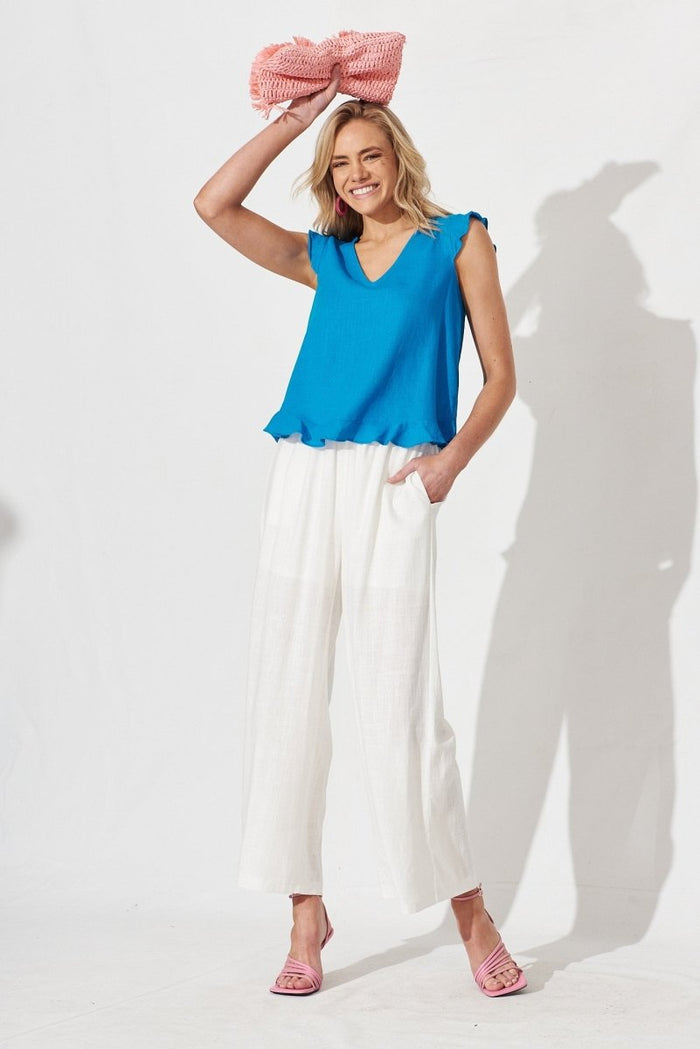 Catalinne Top In Blue Linen Blend - St Frock (Dev)