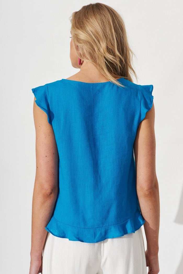 Catalinne Top In Blue Linen Blend - St Frock (Dev)