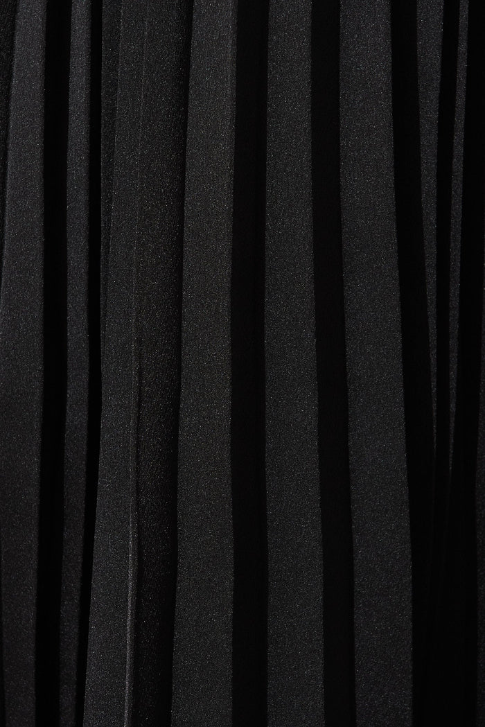Simmie Midi Dress In Black Pleated Satin - fabric
