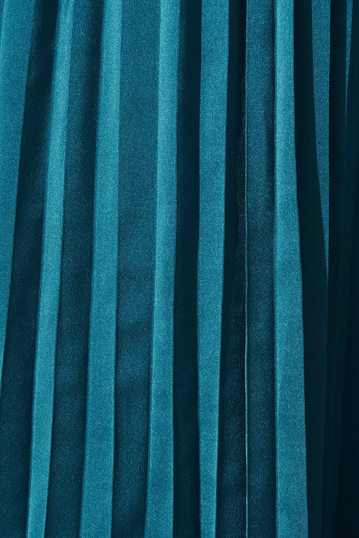 Simmie Midi Dress In Emerald Pleated Satin - fabric
