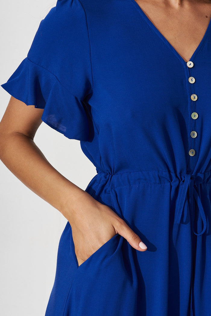 Silvie Midi Dress In Cobalt Blue - pocket detail