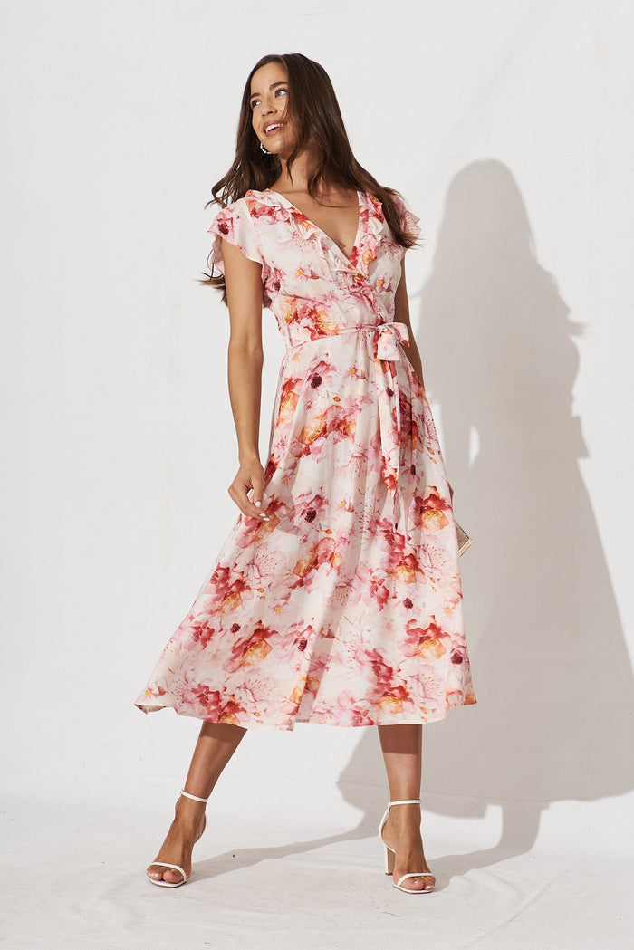 Kailey Midi Dress In Blush With Pink Floral - full length